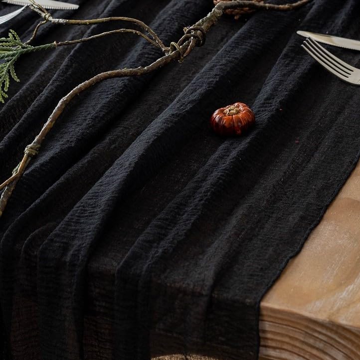 3Pcs Halloween Holiday Black Cheesecloth Table Runner 120 Inch for Decor, alternate view 3