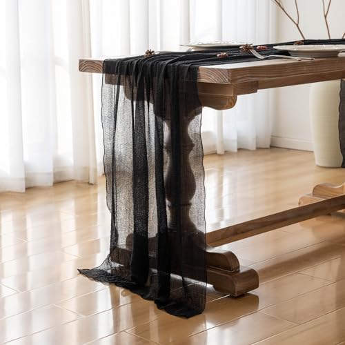 3Pcs Halloween Holiday Black Cheesecloth Table Runner 120 Inch for Decor, alternate view 4