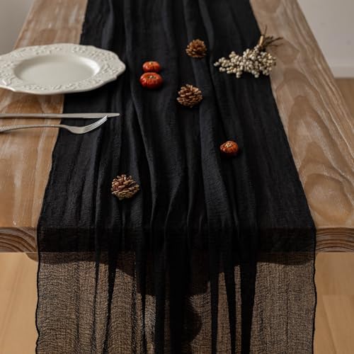 3Pcs Halloween Holiday Black Cheesecloth Table Runner 120 Inch for Decor, alternate view 5