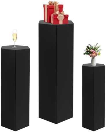 3PCS Hexagonal Cake Pedestal Stand, Catering Dessert Table Risers (Black) in Black