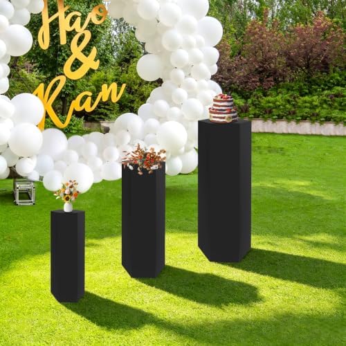 3PCS Hexagonal Cake Pedestal Stand, Catering Dessert Table Risers (Black) in Black, alternate view 2