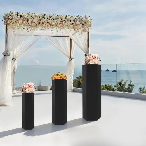 3PCS Hexagonal Cake Pedestal Stand, Catering Dessert Table Risers (Black) in Black, alternate view 5