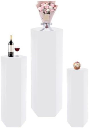 3PCS Hexagonal Cake Pedestal Stand, Catering Dessert Table Risers (White) in White