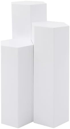 3PCS Hexagonal Cake Pedestal Stand, Catering Dessert Table Risers (White) in White, alternate view 4