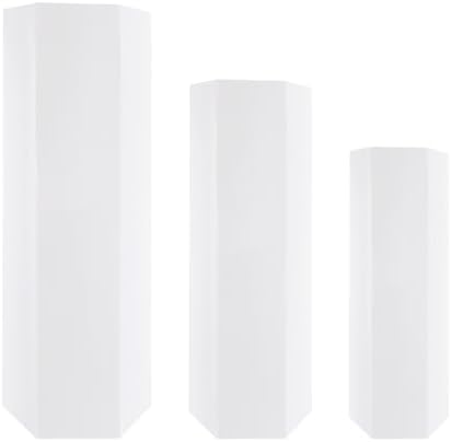 3PCS Hexagonal Cake Pedestal Stand, Catering Dessert Table Risers (White) in White, alternate view 5
