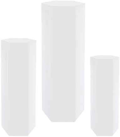 3PCS Hexagonal Cake Pedestal Stand, Catering Dessert Table Risers (White) in White, alternate view 6