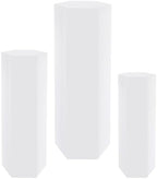 3PCS Hexagonal Cake Pedestal Stand, Catering Dessert Table Risers (White) in White, alternate view 6