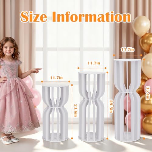 3Pcs Hourglass-Shaped Cake Stand with Cylinder Pedestal, Large White Round Plinth for Weddings, Birthdays, Baby, alternate
