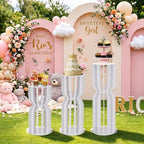3Pcs Hourglass-Shaped Cake Stand with Cylinder Pedestal, Large White Round Plinth for Weddings, Birthdays, Baby, alternate