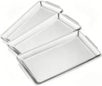3Pcs Large Silver Serving Trays, 15.7" x 9.5" Stainless Steel Heavy-Duty Large Serving Trays, Silver Rectangular
