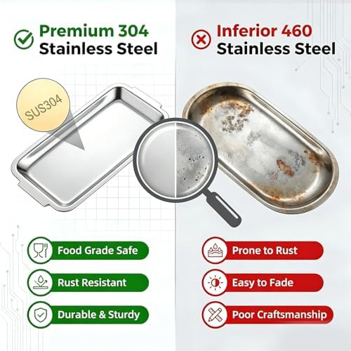 3Pcs Large Silver Serving Trays, 15.7" x 9.5" Stainless Steel Heavy-Duty Large Serving Trays, Silver Rectangular, alternate