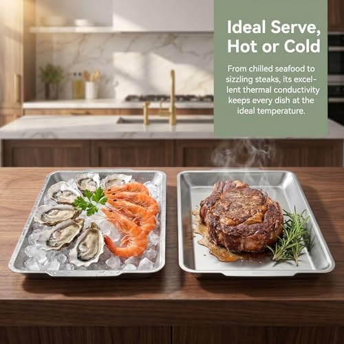 3Pcs Large Silver Serving Trays, 15.7" x 9.5" Stainless Steel Heavy-Duty Large Serving Trays, Silver Rectangular, alternate
