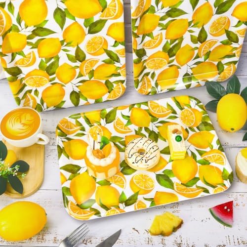 3Pcs Lemon Serving Trays Reusable Serving Dishes Watercolor Yellow Lemon Platter for Summer Fruit Birthday Party, alternate