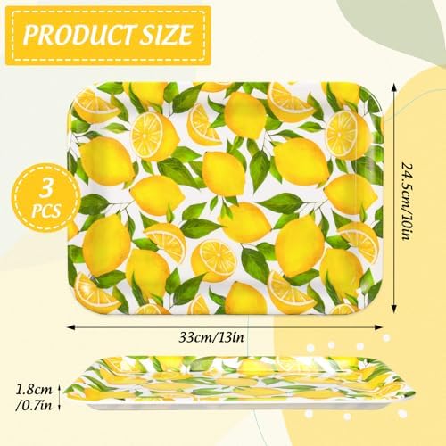 3Pcs Lemon Serving Trays Reusable Serving Dishes Watercolor Yellow Lemon Platter for Summer Fruit Birthday Party, alternate