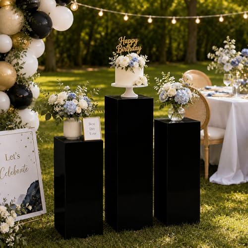 3PCS Metal Black Display Pedestal Stand for Parties, Square Tall Pedestal Cake Stands Pillars for Wedding, alternate view 4