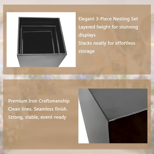3PCS Metal Black Display Pedestal Stand for Parties, Square Tall Pedestal Cake Stands Pillars for Wedding, alternate view 5