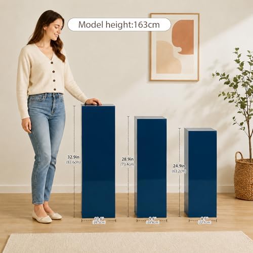 3PCS Metal Blue Display Pedestal Stand for Parties, Square Tall Pedestal Cake Stands Pillars for Wedding, alternate view 2