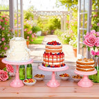 3Pcs Metal Cake Stand Set 8/10/12 Inch Pink Dessert Display Stand in Pink, alternate view 2