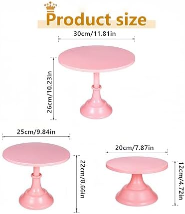 3Pcs Metal Cake Stand Set 8/10/12 Inch Pink Dessert Display Stand in Pink, alternate view 3