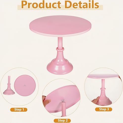 3Pcs Metal Cake Stand Set 8/10/12 Inch Pink Dessert Display Stand in Pink, alternate view 4