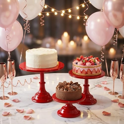 3Pcs Metal Cake Stand Set 8/10/12 Inch Red Dessert Display Stand in Red, alternate view 4