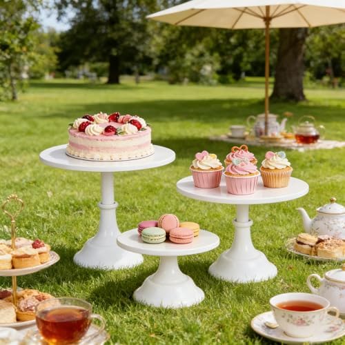 3pcs Metal Cake Stand Set 8''10''12'' White Dessert Table Display in white, alternate view 5