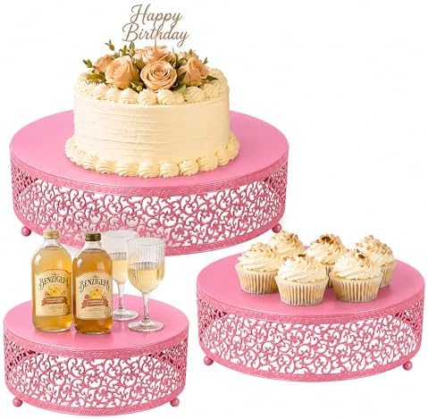 3Pcs Metal Food Risers, Buffet Table Display Stand in Pink