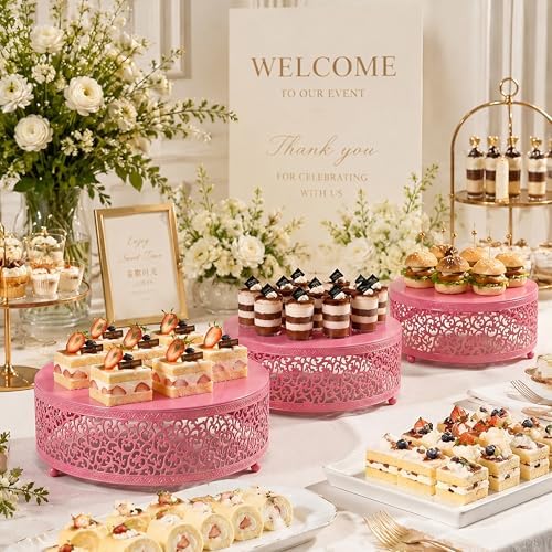 3Pcs Metal Food Risers, Buffet Table Display Stand in Pink, alternate view 2