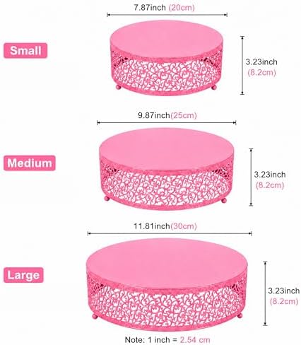 3Pcs Metal Food Risers, Buffet Table Display Stand in Pink, alternate view 3