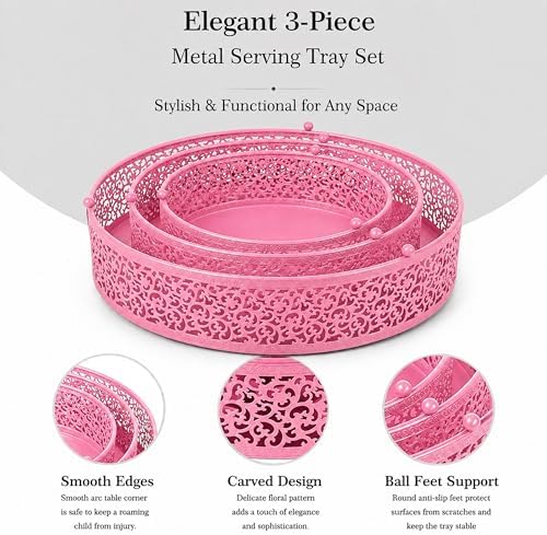 3Pcs Metal Food Risers, Buffet Table Display Stand in Pink, alternate view 7