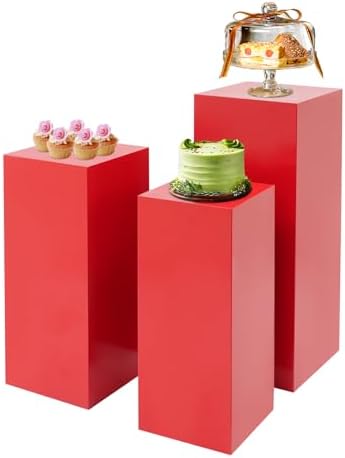 3PCS Metal Pedestal Stand for Party, Display Stand Plinth Pillars for Cake in Red