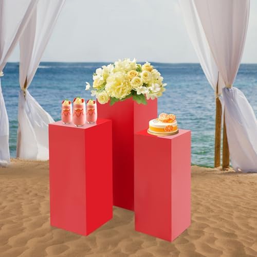 3PCS Metal Pedestal Stand for Party, Display Stand Plinth Pillars for Cake in Red, alternate view 2