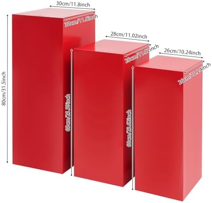 3PCS Metal Pedestal Stand for Party, Display Stand Plinth Pillars for Cake in Red, alternate view 3