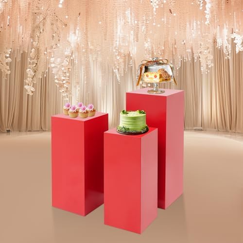 3PCS Metal Pedestal Stand for Party, Display Stand Plinth Pillars for Cake in Red, alternate view 5