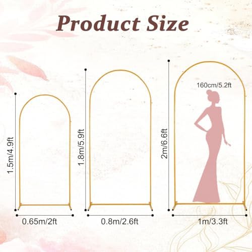 3PCS Metal Wedding Arch Backdrop Stand 6.6/5.9/4.9FT Balloon Arch Stand, alternate view 3