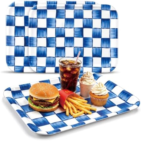 3Pcs Oktoberfest Checkered Serving Trays 10 x 13 Inch Blue White in 10 x 13 Inch in Blue White