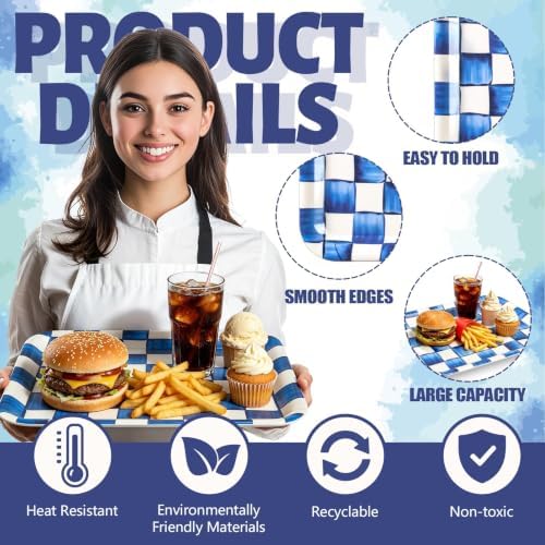 3Pcs Oktoberfest Checkered Serving Trays 10 x 13 Inch Blue White in 10 x 13 Inch in Blue White, alternate view 4