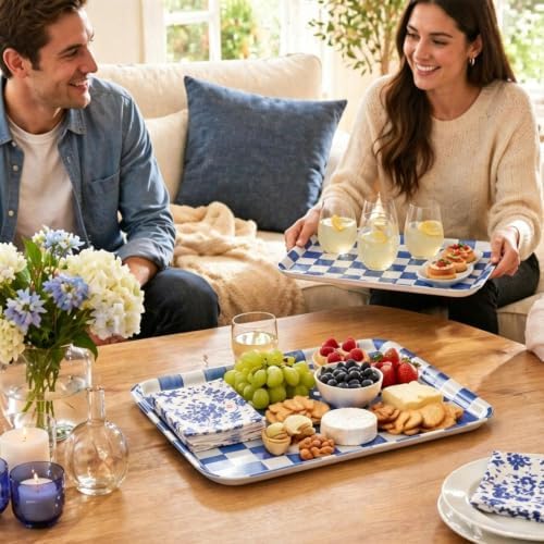 3Pcs Oktoberfest Checkered Serving Trays 10 x 13 Inch Blue White in 10 x 13 Inch in Blue White, alternate view 7