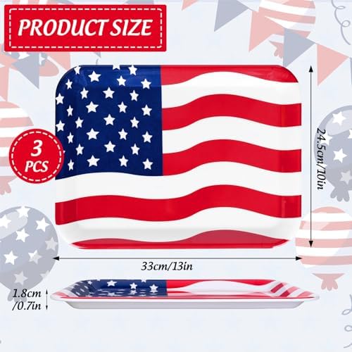 3Pcs Patriotic Serving Trays 250th Anniversary USA Flag Melamine Platter 13 x 10 Inch Red Blue White 4th of July, alternate
