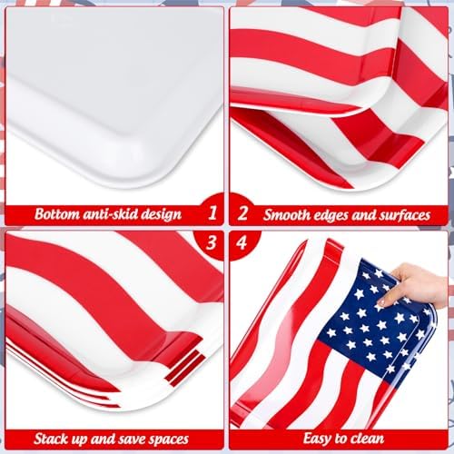 3Pcs Patriotic Serving Trays 250th Anniversary USA Flag Melamine Platter 13 x 10 Inch Red Blue White 4th of July, alternate