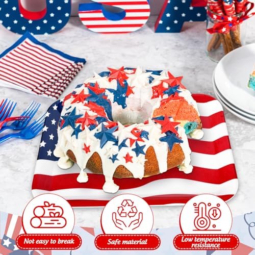 3Pcs Patriotic Serving Trays 250th Anniversary USA Flag Melamine Platter 13 x 10 Inch Red Blue White 4th of July, alternate