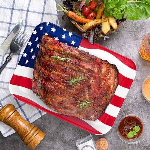 3Pcs Patriotic Serving Trays 250th Anniversary USA Flag Melamine Platter 13 x 10 Inch Red Blue White 4th of July, alternate