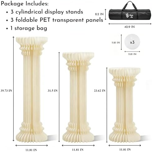 3PCS Pedestal Display Stands, Cream White, 11.8in Dia. in Cream White, alternate view 2