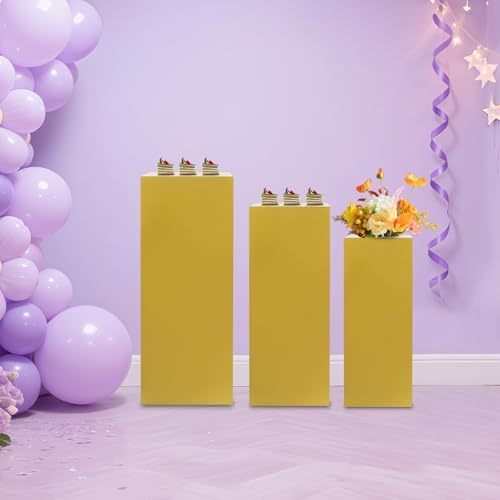 3PCS Pedestal Stand, Metal Stands for Wedding, Sturdy Pedestal Display, Gold Display Stands Pillars, Square, alternate view 5