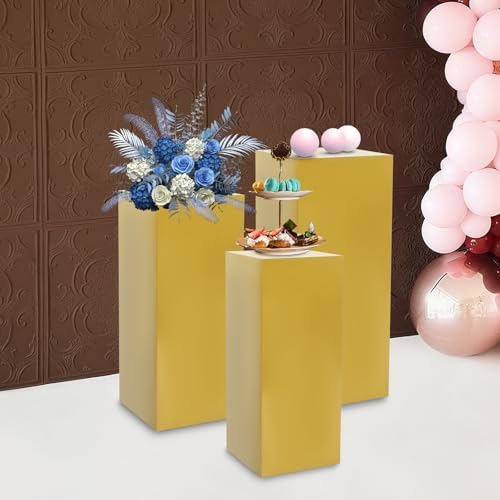 3PCS Pedestal Stand, Metal Stands for Wedding, Sturdy Pedestal Display, Gold Display Stands Pillars, Square, alternate view 7