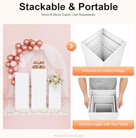 3PCS Pedestal Stand, Metal Stands for Wedding, Sturdy Pedestal Display, White Display Stands Pillars, Square, alternate view