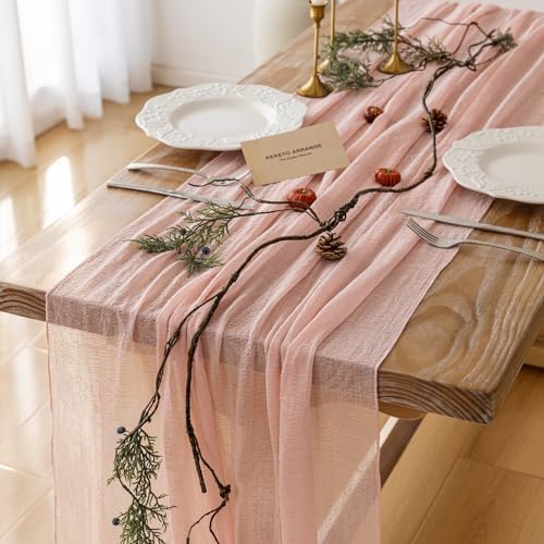 3Pcs Pink Cheesecloth Table Runner 120 Inches for Party Boho Home Decor