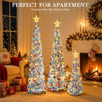 3PCS Pop Up Christmas Trees with Lighted Top Star Decorations, 3FT&4FT&5FT in Silver Mix, alternate view 3