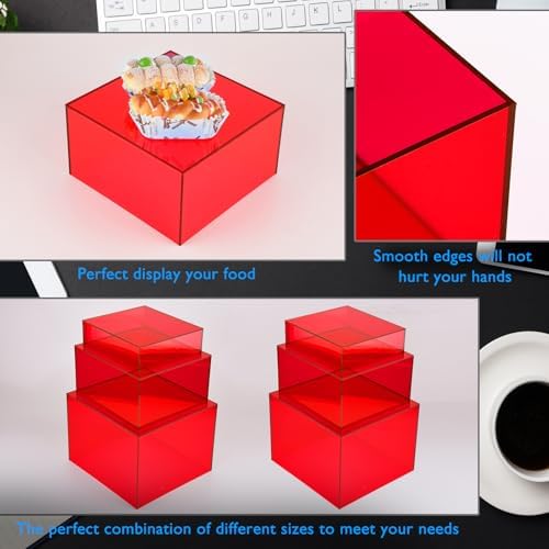 3Pcs Red Buffet Risers Acrylic Boxes Display Food Risers for Buffet Table Platter Parties Weddings Catering, alternate view 5