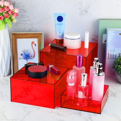3Pcs Red Buffet Risers Acrylic Boxes Display Food Risers for Buffet Table Platter Parties Weddings Catering, alternate view 6